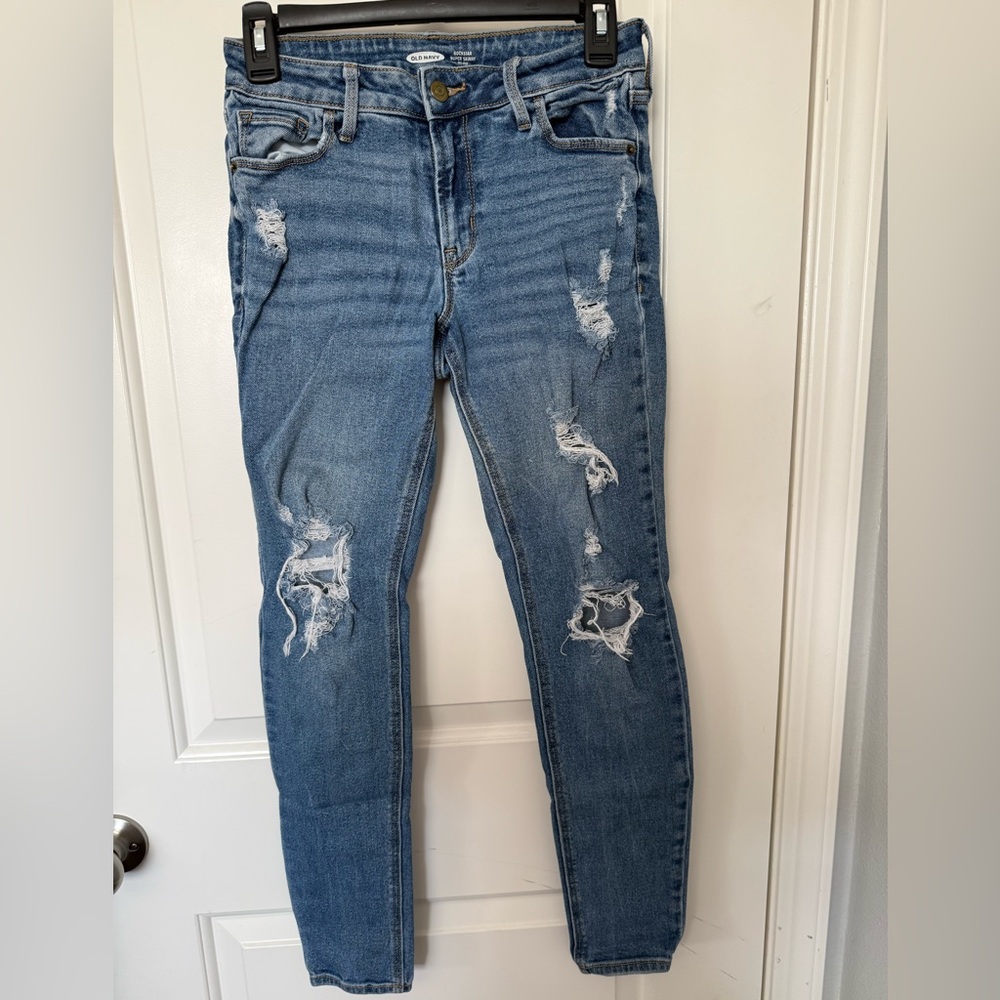 Old Navy Rockstar Super Skinny Jeans - Blue - Distressed - Mid-Rise